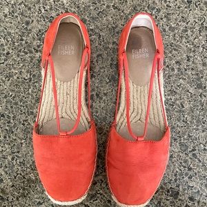 $135 Eileen Fisher Lee Espadrille Flat orange/red “melon” nubuck size 8 Pristine